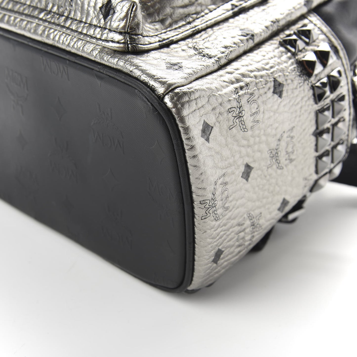Metallic Visetos Side Stud Mini Stark Backpack Silver Black
