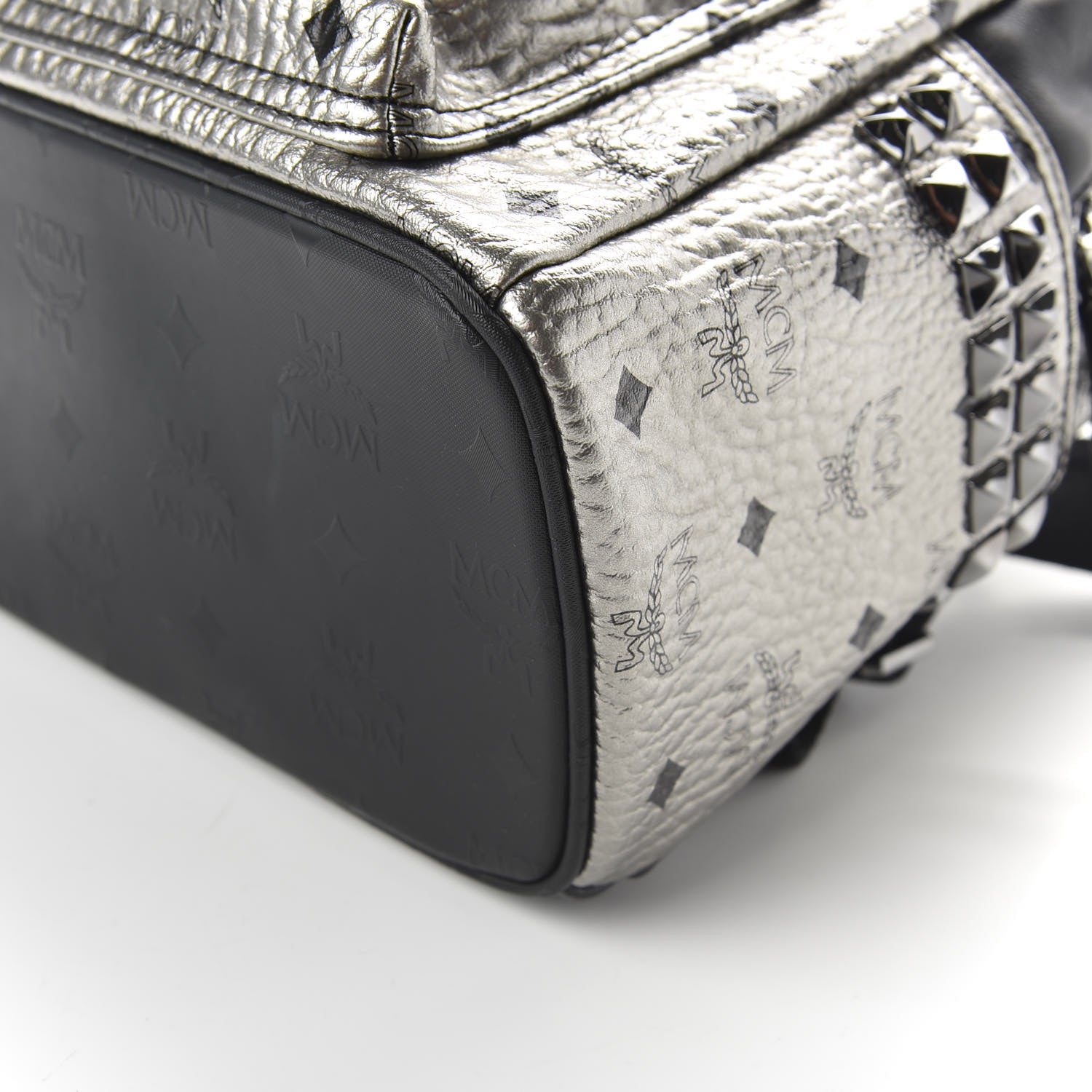 MCM Metallic Visetos Side Stud Mini Stark Backpack Silver Black 8 of 10