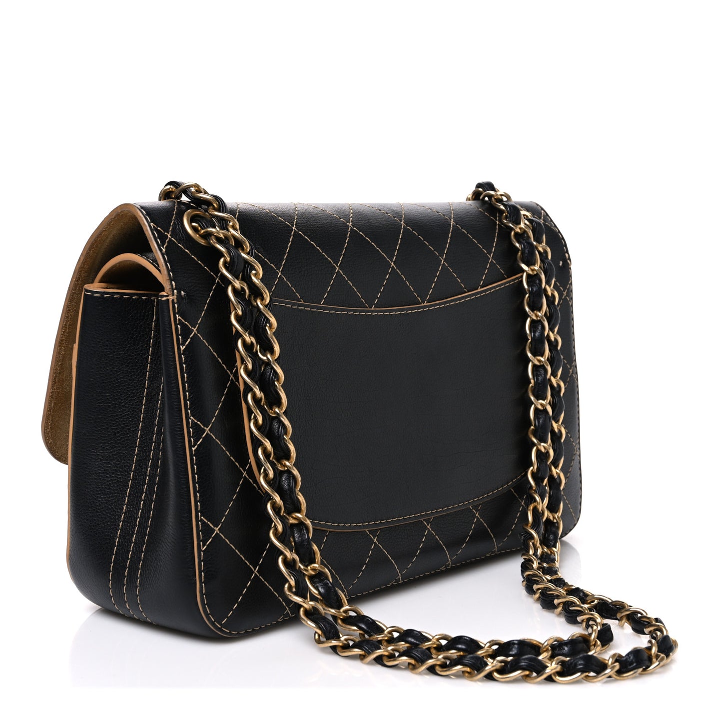 Calfskin Stitched Jumbo Double Flap Black
