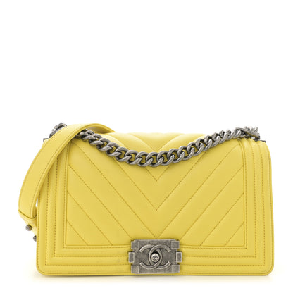Chanel Calfskin Chevron Quilted Medium Boy Flap Yellow 1 of 14