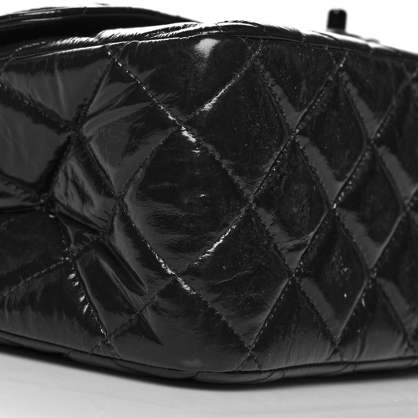 Shiny Distressed Calfskin Quilted Jumbo Double Flap So Black