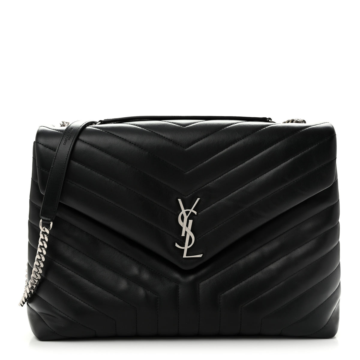 Calfskin Y Quilted Monogram Large Loulou Chain Satchel Black