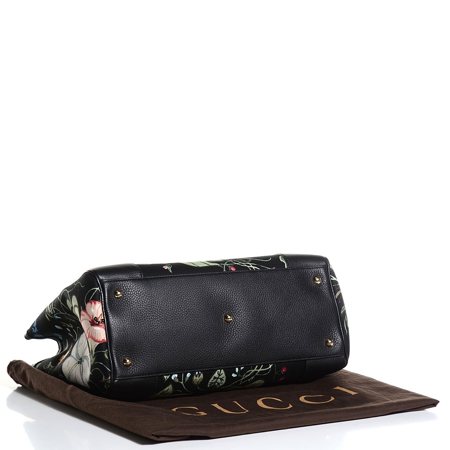 Canvas Cellarius Calfskin Flora Knight Medium Bamboo Shopper Tote Black