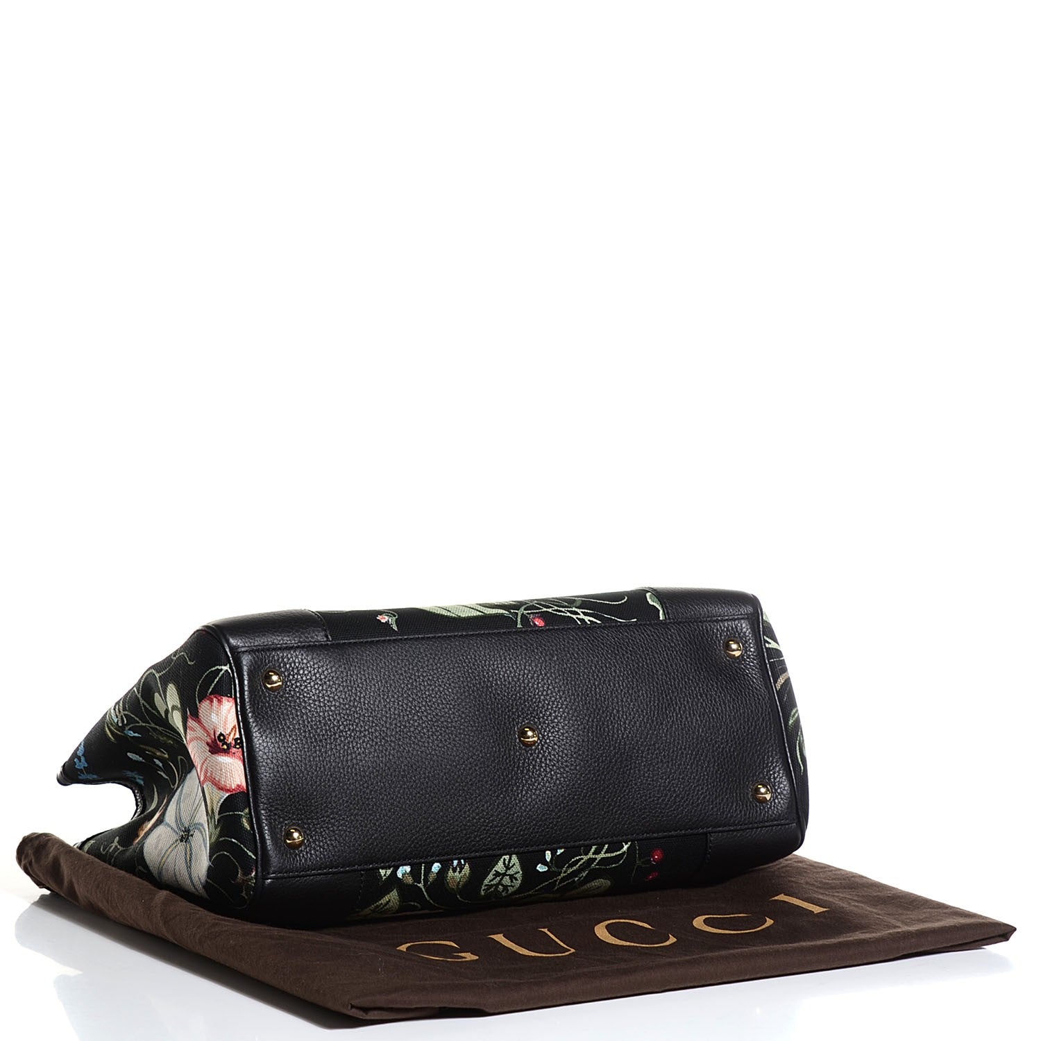 Gucci Canvas Cellarius Calfskin Flora Knight Medium Bamboo Shopper Tote Black 4 of 9