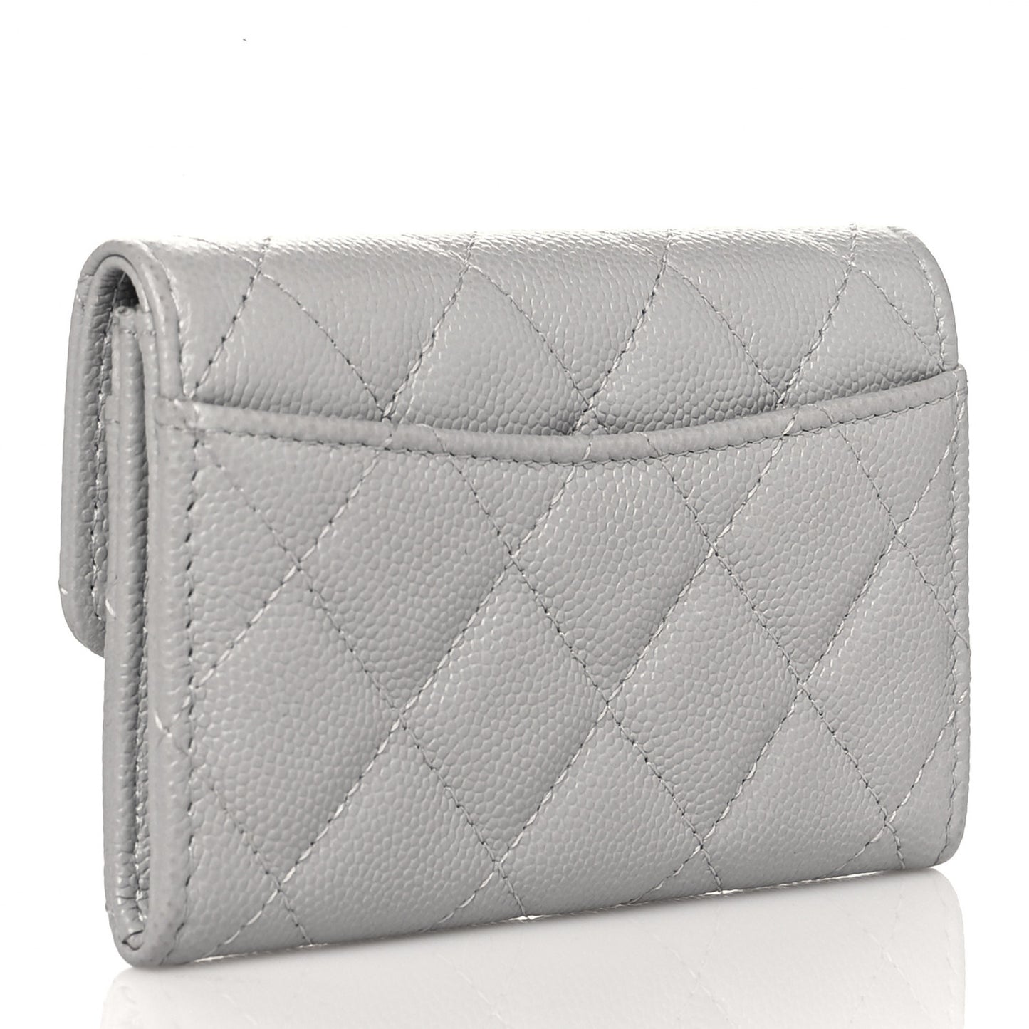 Caviar Quilted Flap Card Holder Wallet Grey