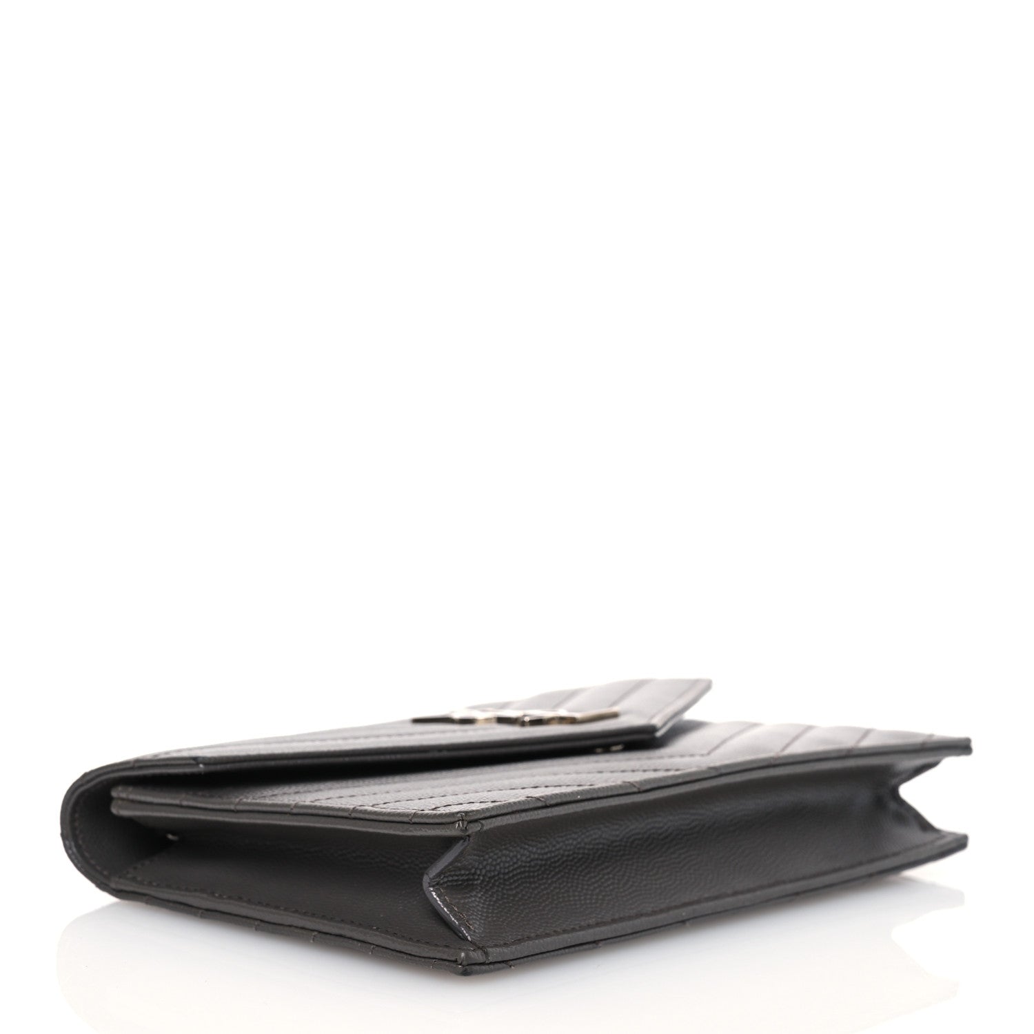 Saint Laurent Grain De Poudre Matelasse Chevron Monogram Envelope Chain Wallet Coal 4 of 17
