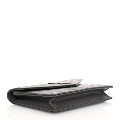 Saint Laurent Grain De Poudre Matelasse Chevron Monogram Envelope Chain Wallet Coal 4 of 17