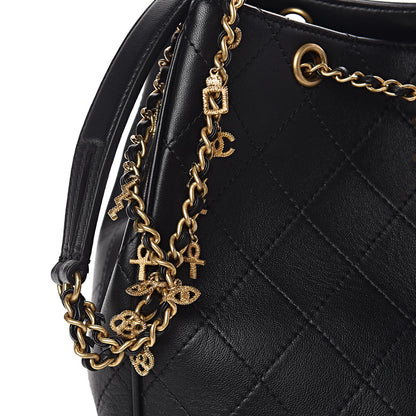 Chanel Calfskin Stitched Egyptian Amulet Drawstring Bag Black 12 of 13