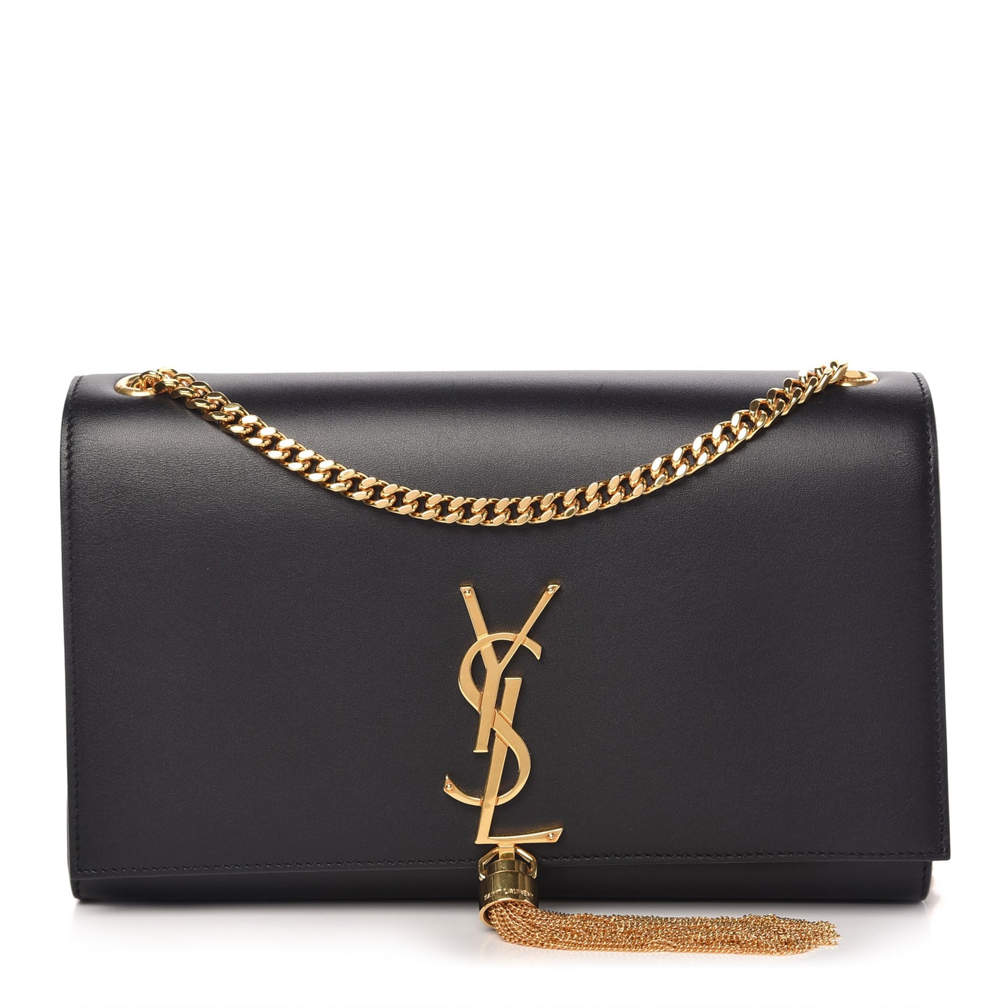 Smooth Calfskin Medium Classic Monogram Kate Tassel Satchel Black
