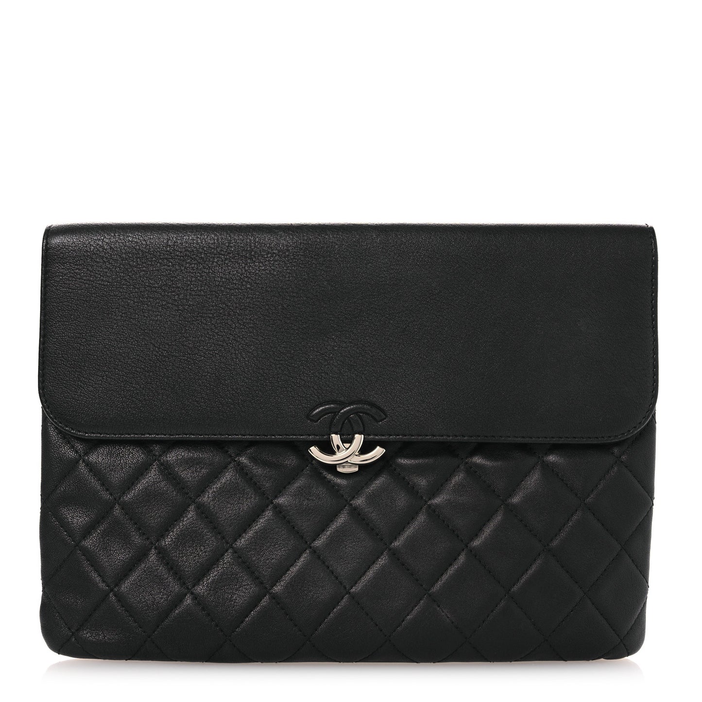 Grained Calfskin Quilted CC Box Pouch Black