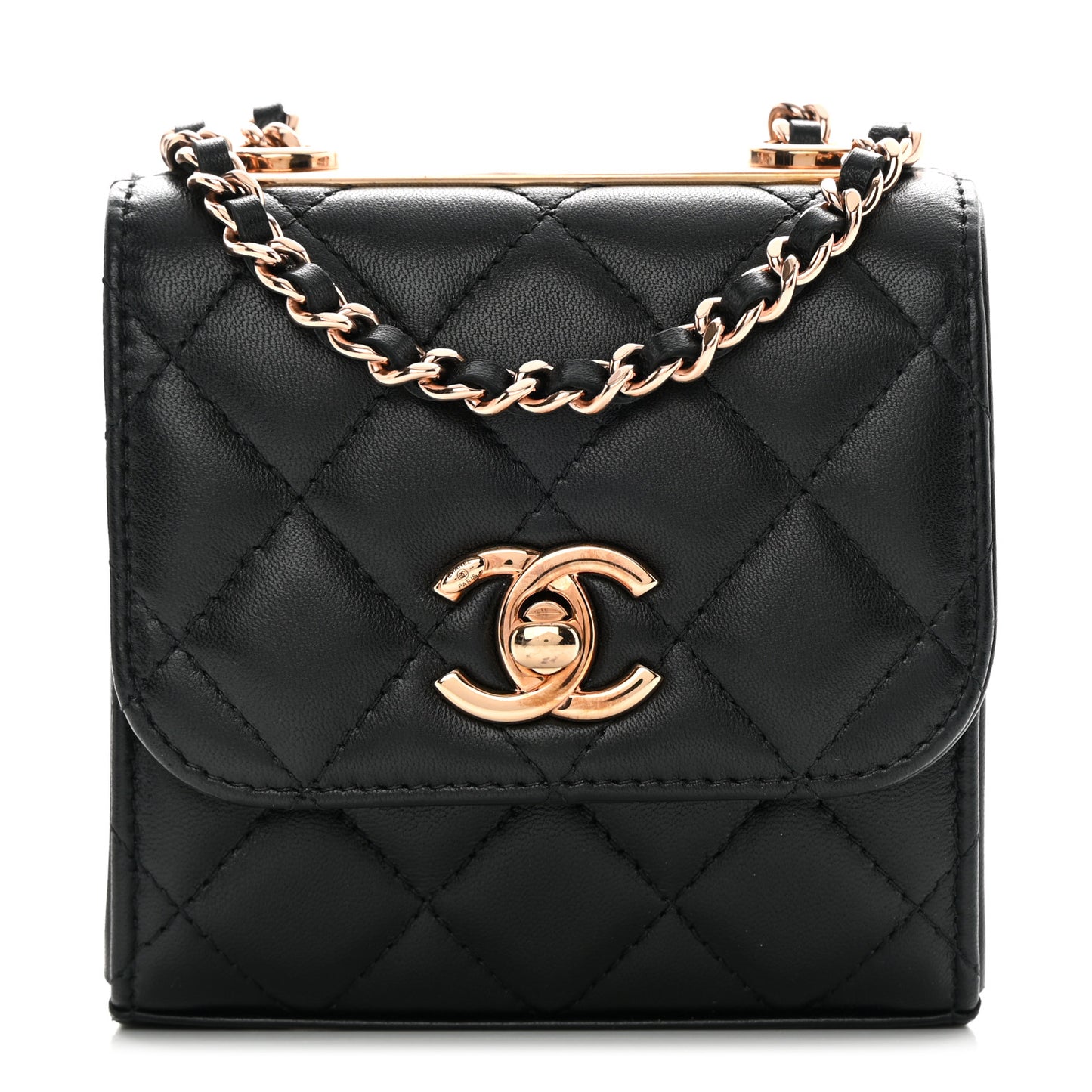Lambskin Quilted Mini Trendy CC Clutch With Chain Black