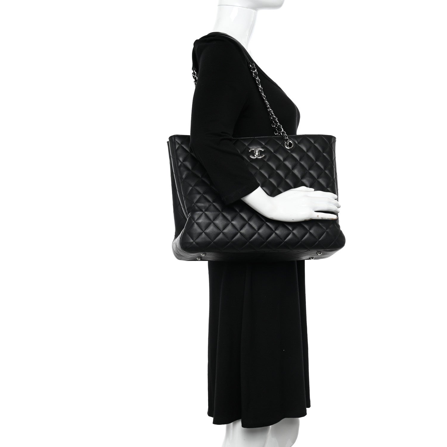 Chanel Calfskin Quilted Large Turn Lock Shopping Tote Black 2 of 11