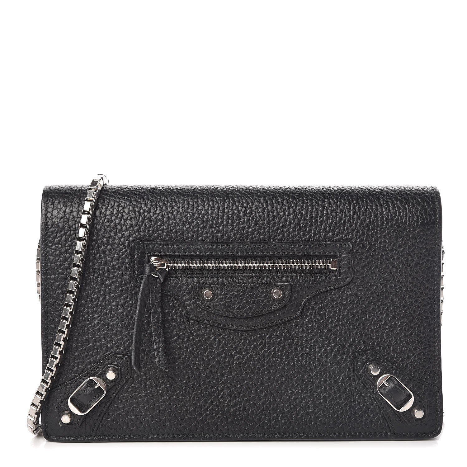 Balenciaga Grained Calfskin Classic Silver Hardware Wallet On Chain Black 1 of 9