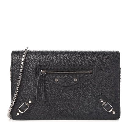 Balenciaga Grained Calfskin Classic Silver Hardware Wallet On Chain Black 1 of 9