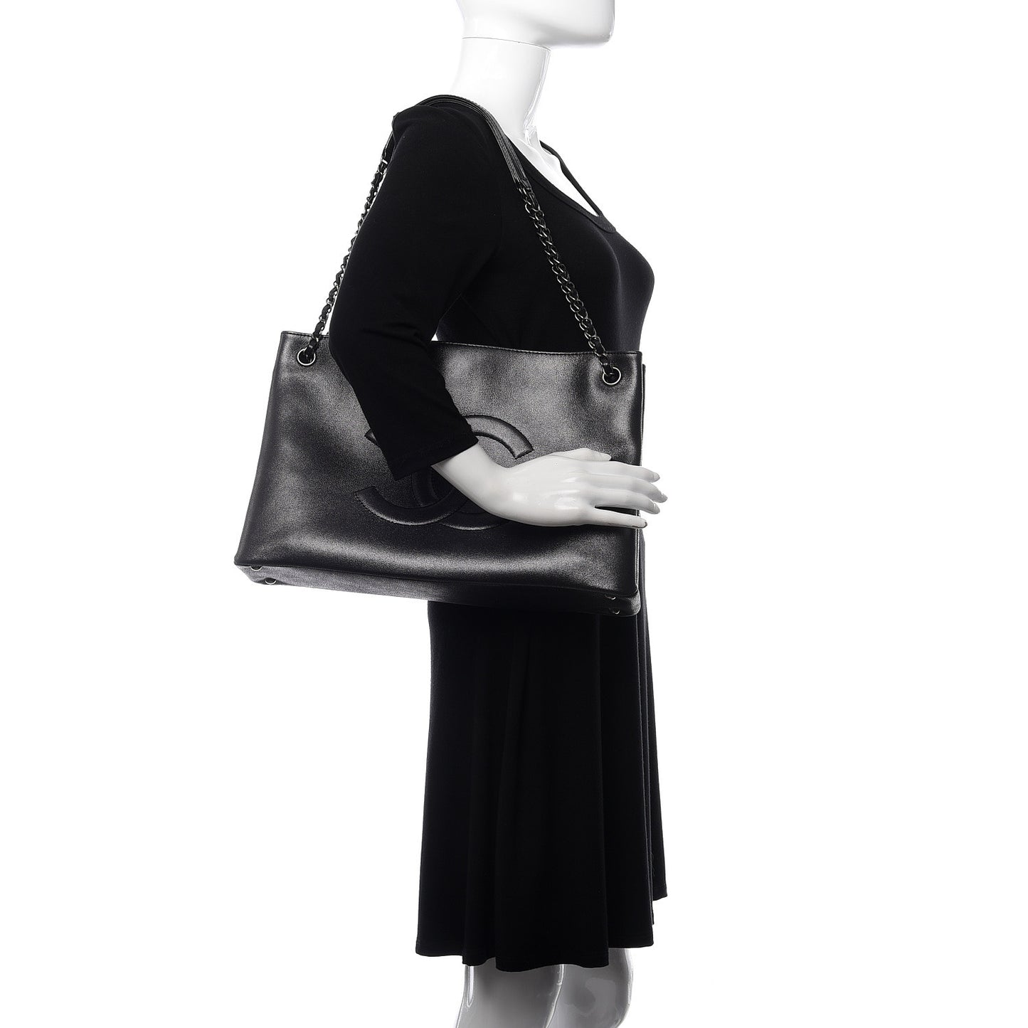Iridescent Calfskin CC East West Shopping Tote Grey