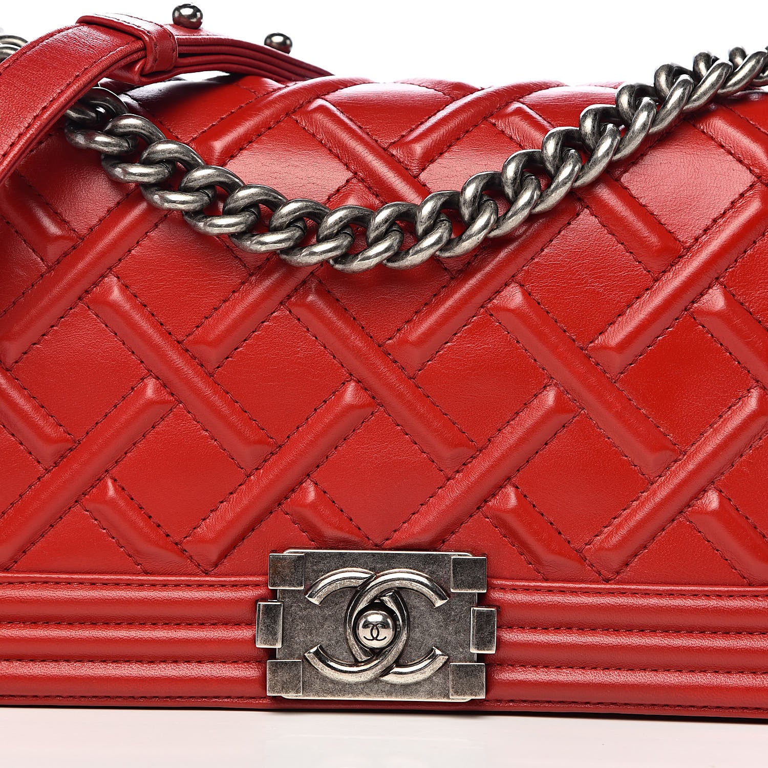 Chanel Lambskin Stitched Medium Boy Flap Red 11 of 11