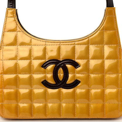 Chanel Patent Metallic Quilted Chocolate Bar Kiss Lock CC Shoulder Bag Gold 7 of 9
