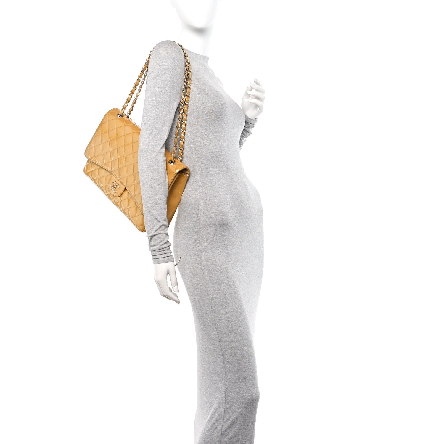 Chanel Metallic Patent Quilted Maxi Single Flap Beige 2 of 14
