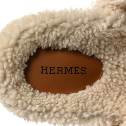 Hermes Suede Goatskin Woolskin Womens Chypre Sandals 37.5 Brun Fume Ecru 5 of 8