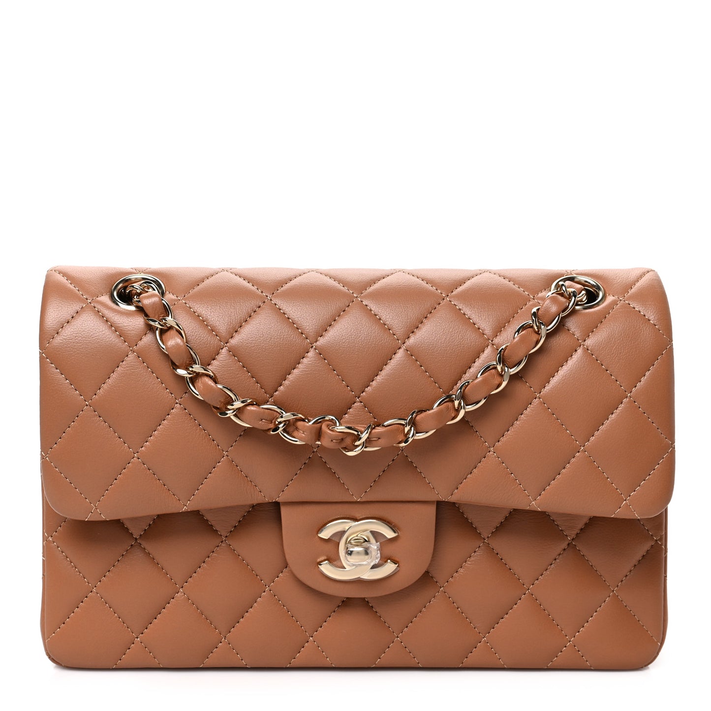 Lambskin Quilted Small Double Flap Brown