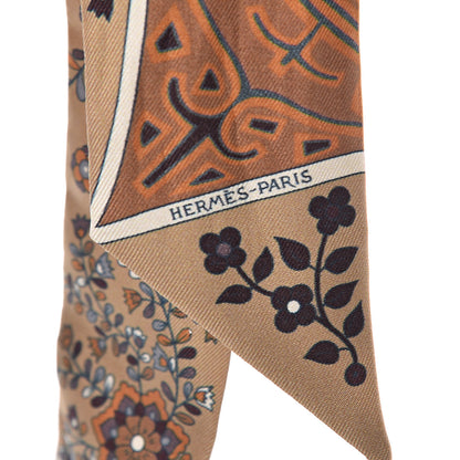 Hermes Silk L'Arbre De Vie Twilly Camel Gris Bleuete Caramel 4 of 5