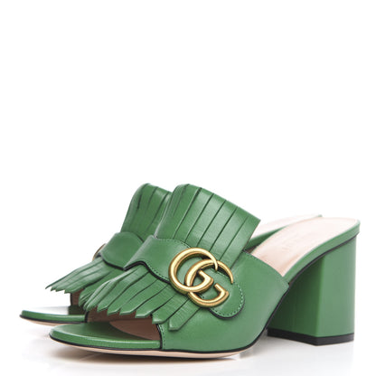 Gucci Malaga Kid GG Marmont Fringe 75mm Slide Sandals 37 New Shamarock 2 of 7