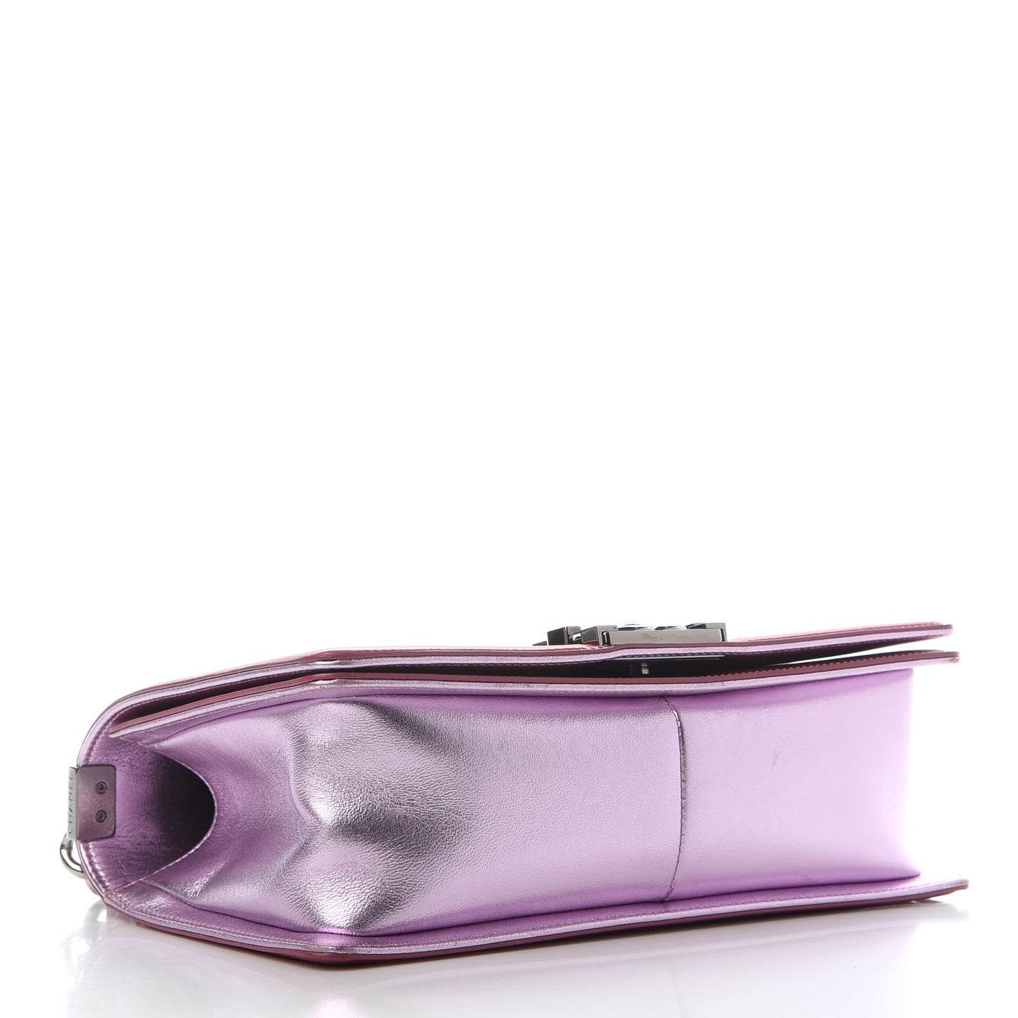 Metallic Patent Calfskin Quilted Medium Boy Flap Light Pink