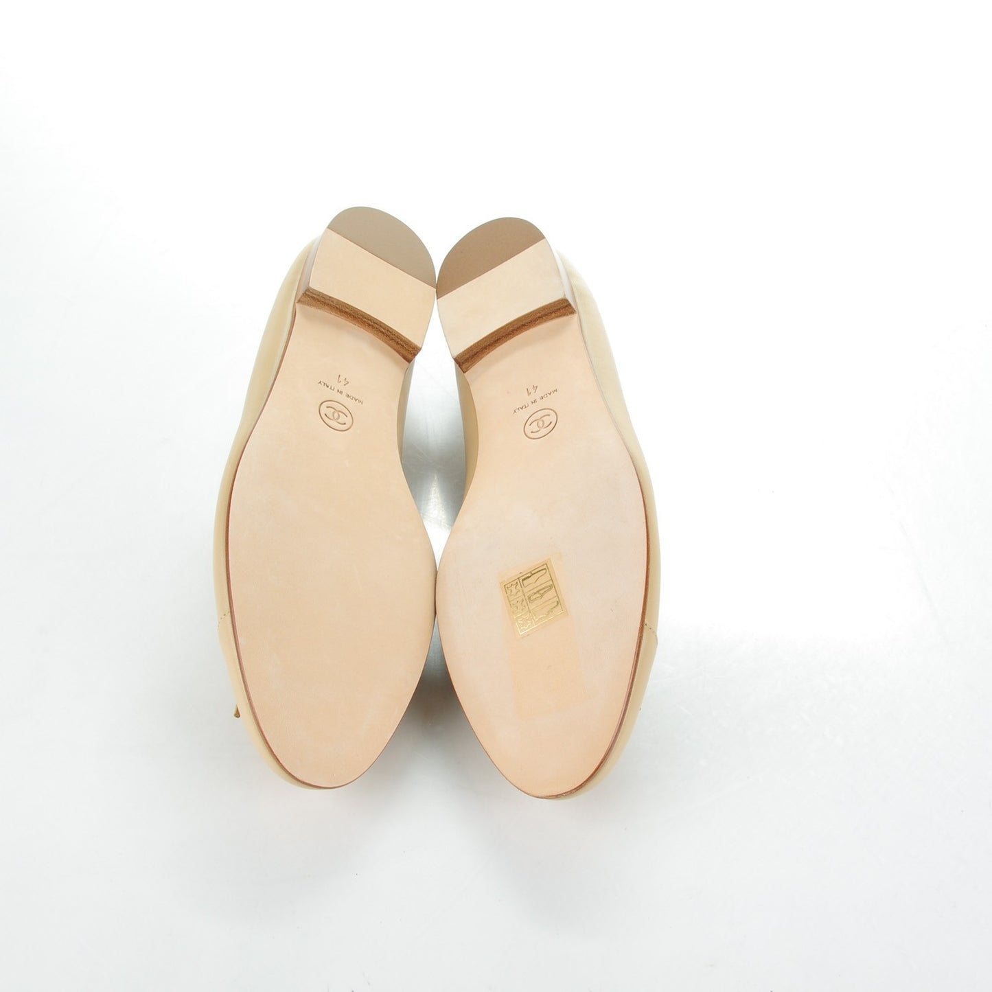 Lambskin Cap Toe Ballerina Flats 41 Light Beige