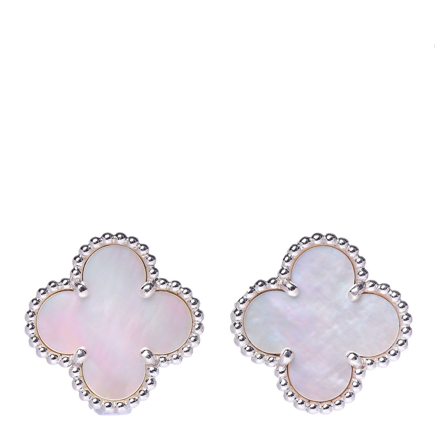 18K White Gold Mother of Pearl Vintage Alhambra Earrings