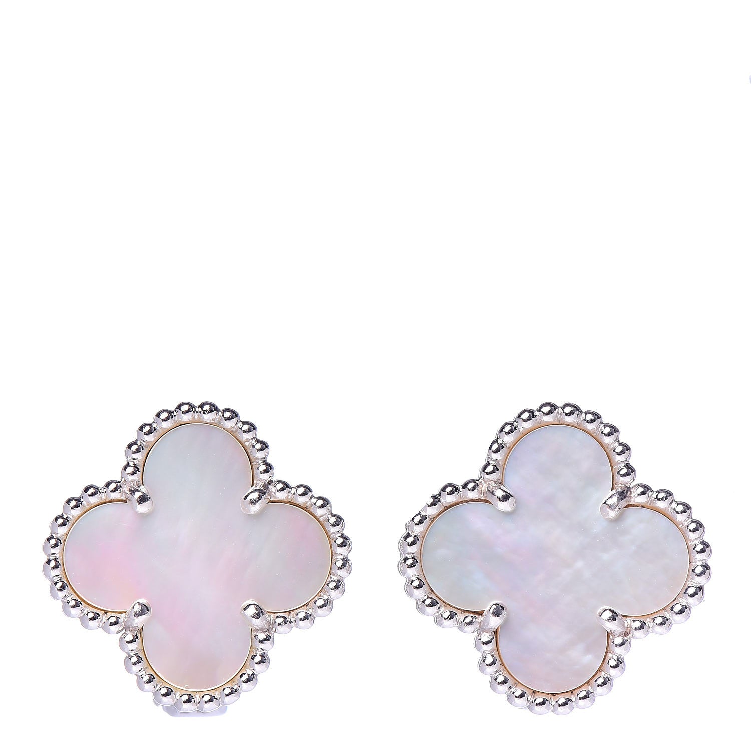 Van Cleef & Arpels 18K White Gold Mother of Pearl Vintage Alhambra Earrings 1 of 5