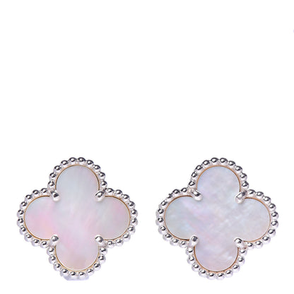 Van Cleef & Arpels 18K White Gold Mother of Pearl Vintage Alhambra Earrings 1 of 5