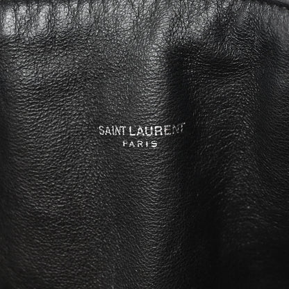 Saint Laurent Canvas Calfskin Teddy Drawstring Shopping Tote White Black 7 of 11
