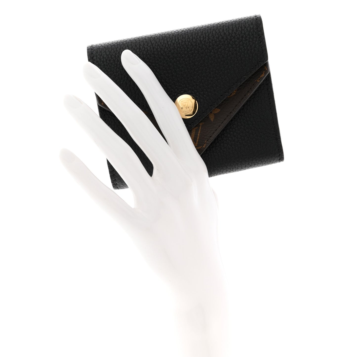 Grained Calfskin Monogram Double V Compact Wallet Black