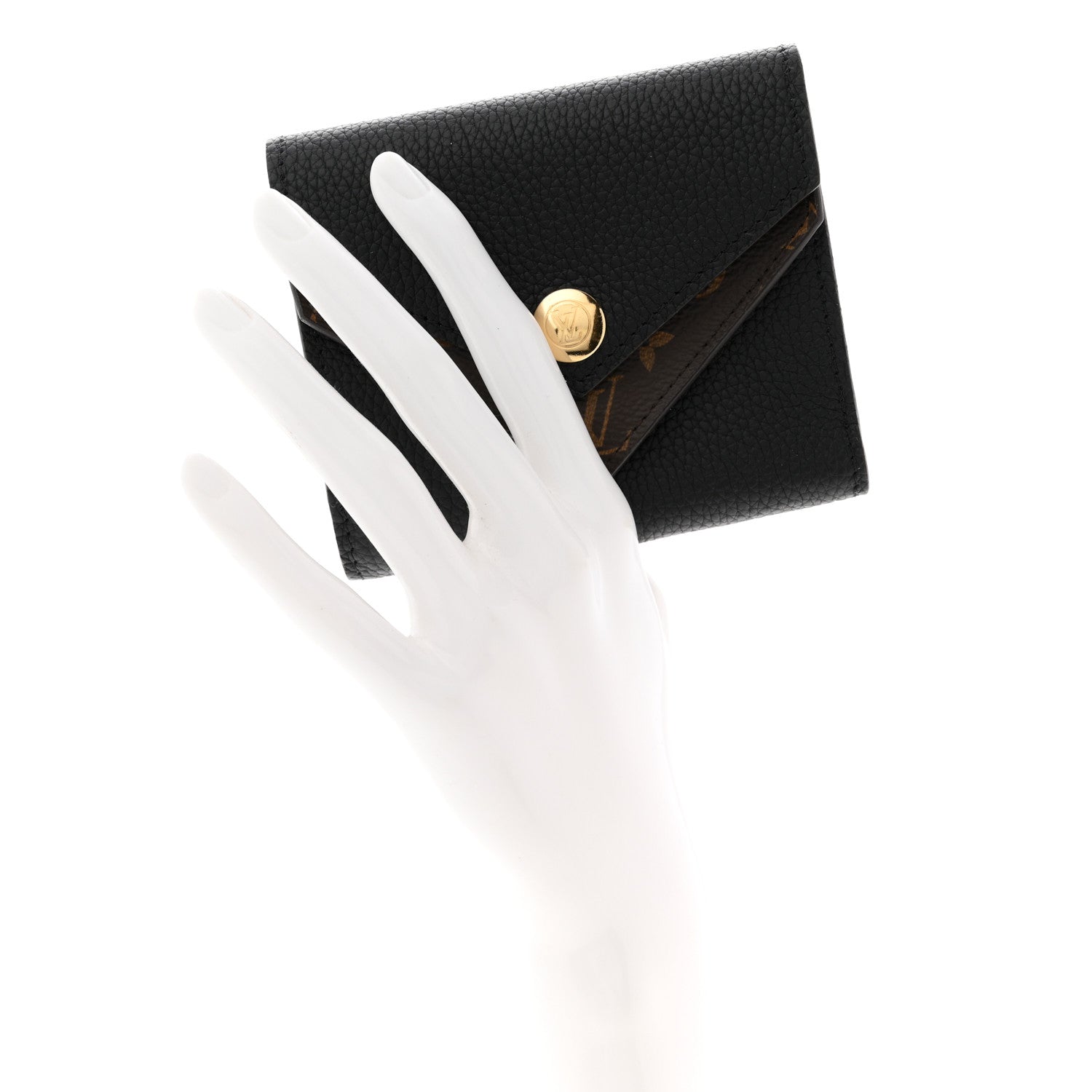 Louis Vuitton Grained Calfskin Monogram Double V Compact Wallet Black 2 of 8