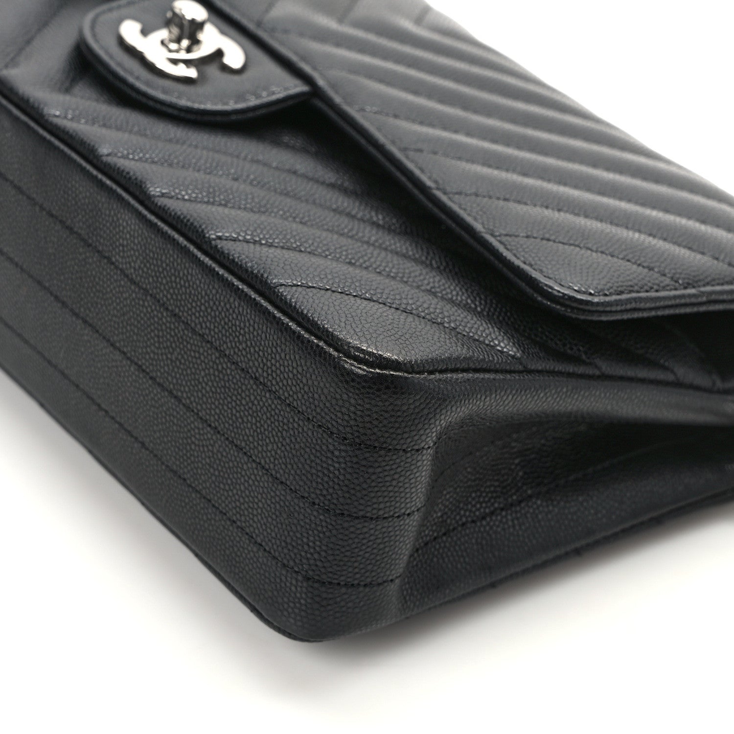 Chanel Caviar Chevron Quilted Medium Double Flap Black 12 of 13