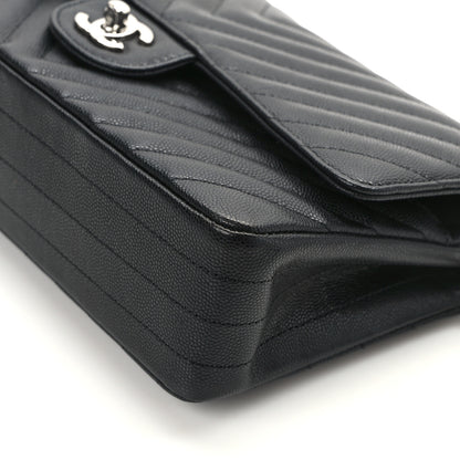 Chanel Caviar Chevron Quilted Medium Double Flap Black 12 of 13