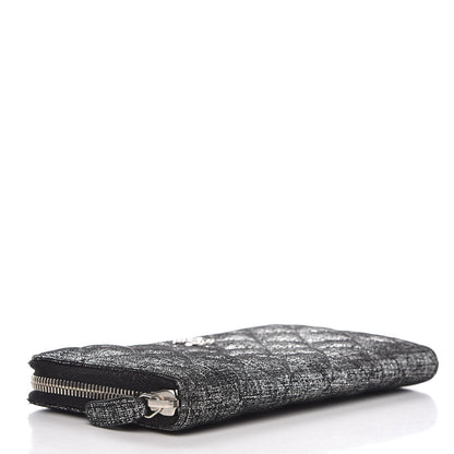 Chanel Metallic Fabric Quilted Zip Around Wallet Silver Black 4 of 8