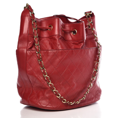 Chanel Lambskin Diamond Stitched CC Drawstring Shoulder Bag Red 4 of 13