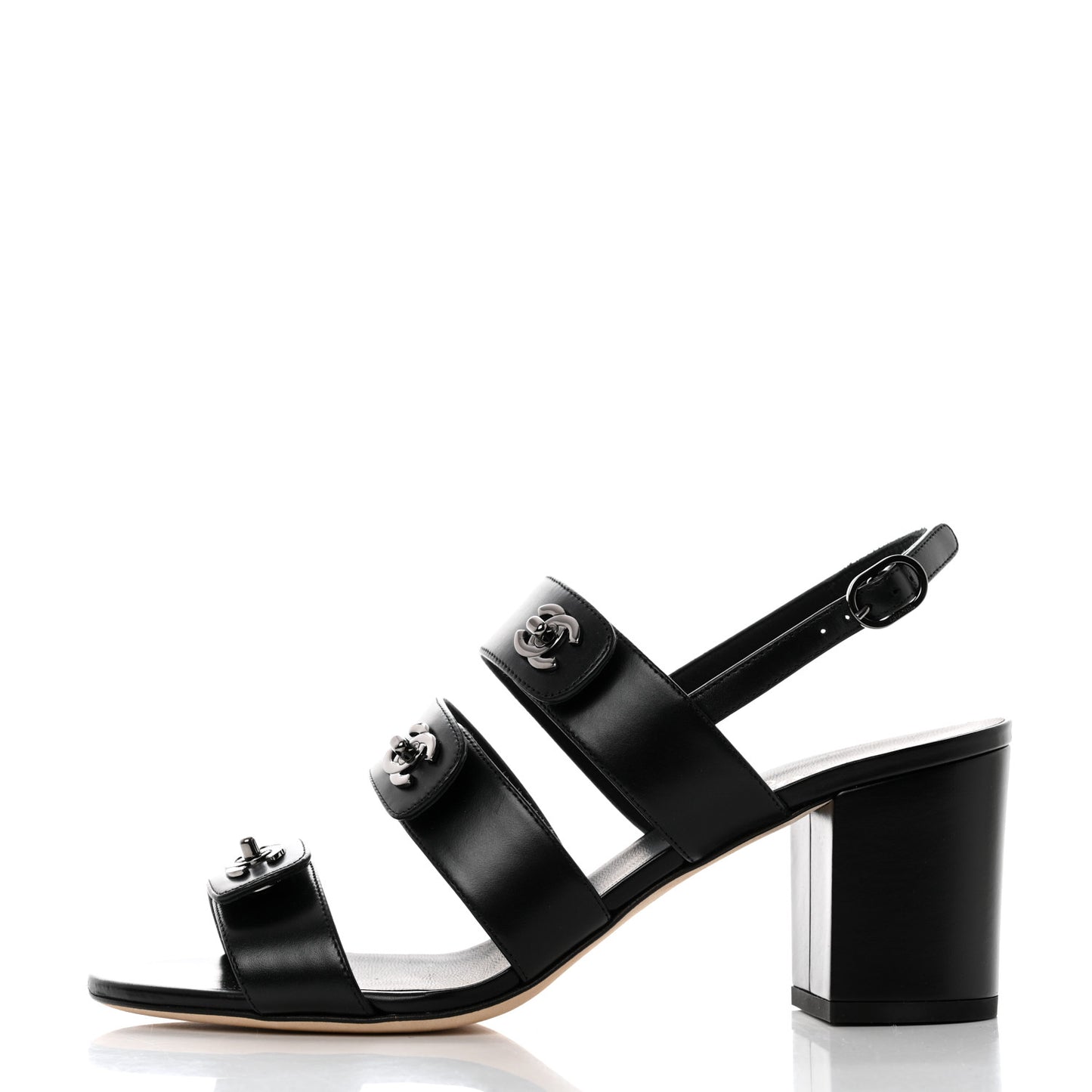Lambskin Logo CC Turnlock Sandals 39.5 Black