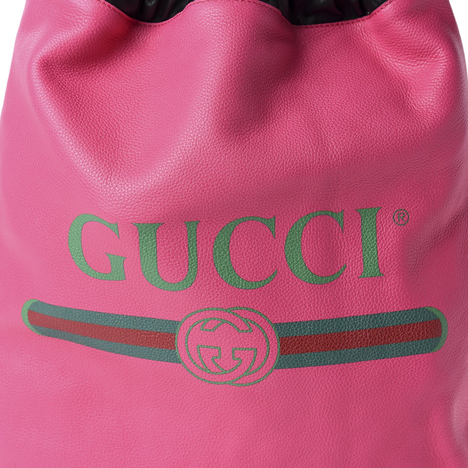 Gucci Grained Calfskin Logo Drawstring Backpack Box Pink Green Black 10 of 10