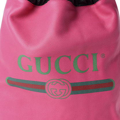 Gucci Grained Calfskin Logo Drawstring Backpack Box Pink Green Black 10 of 10