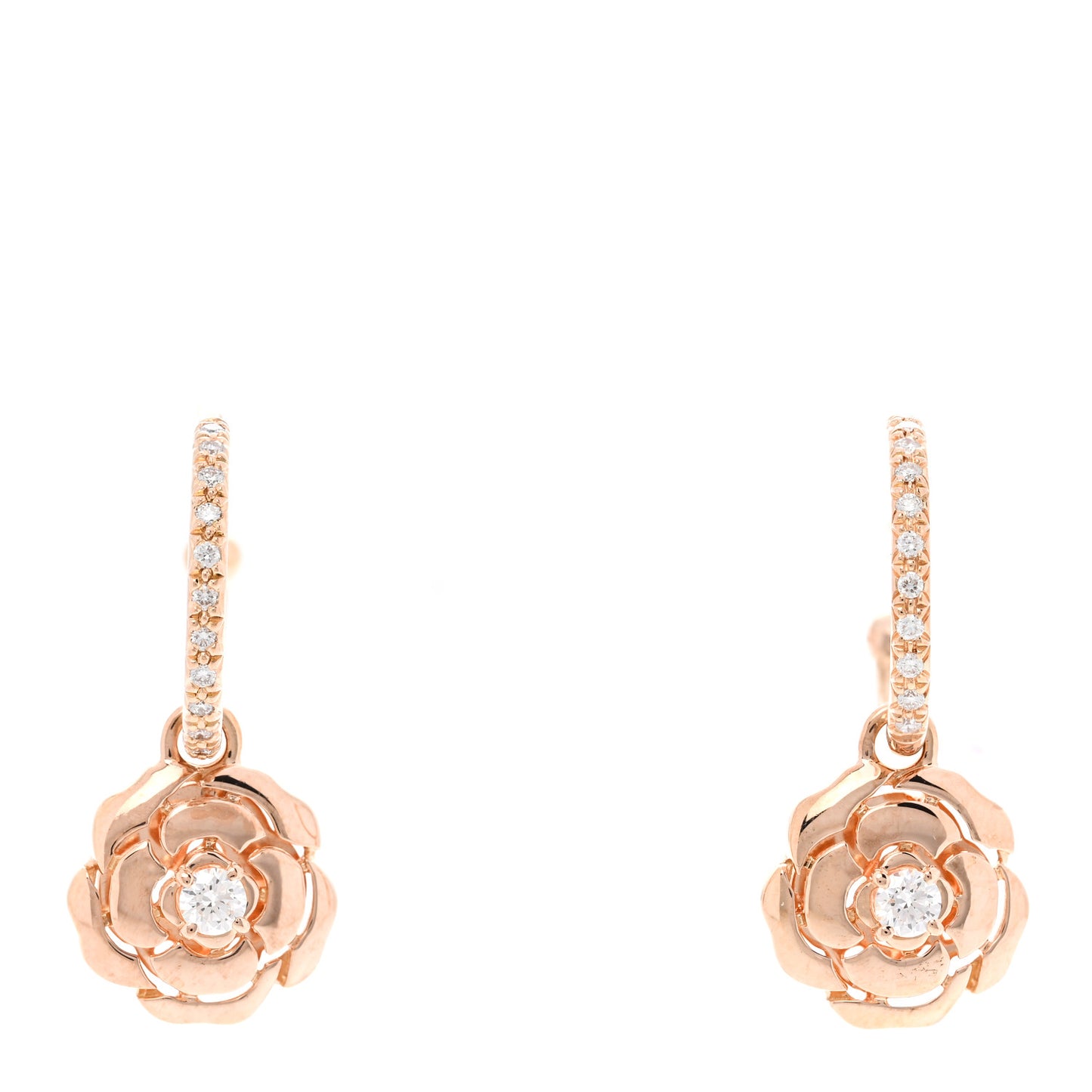 18K Rose Gold Diamond Extrait de Camelia Drop Earrings