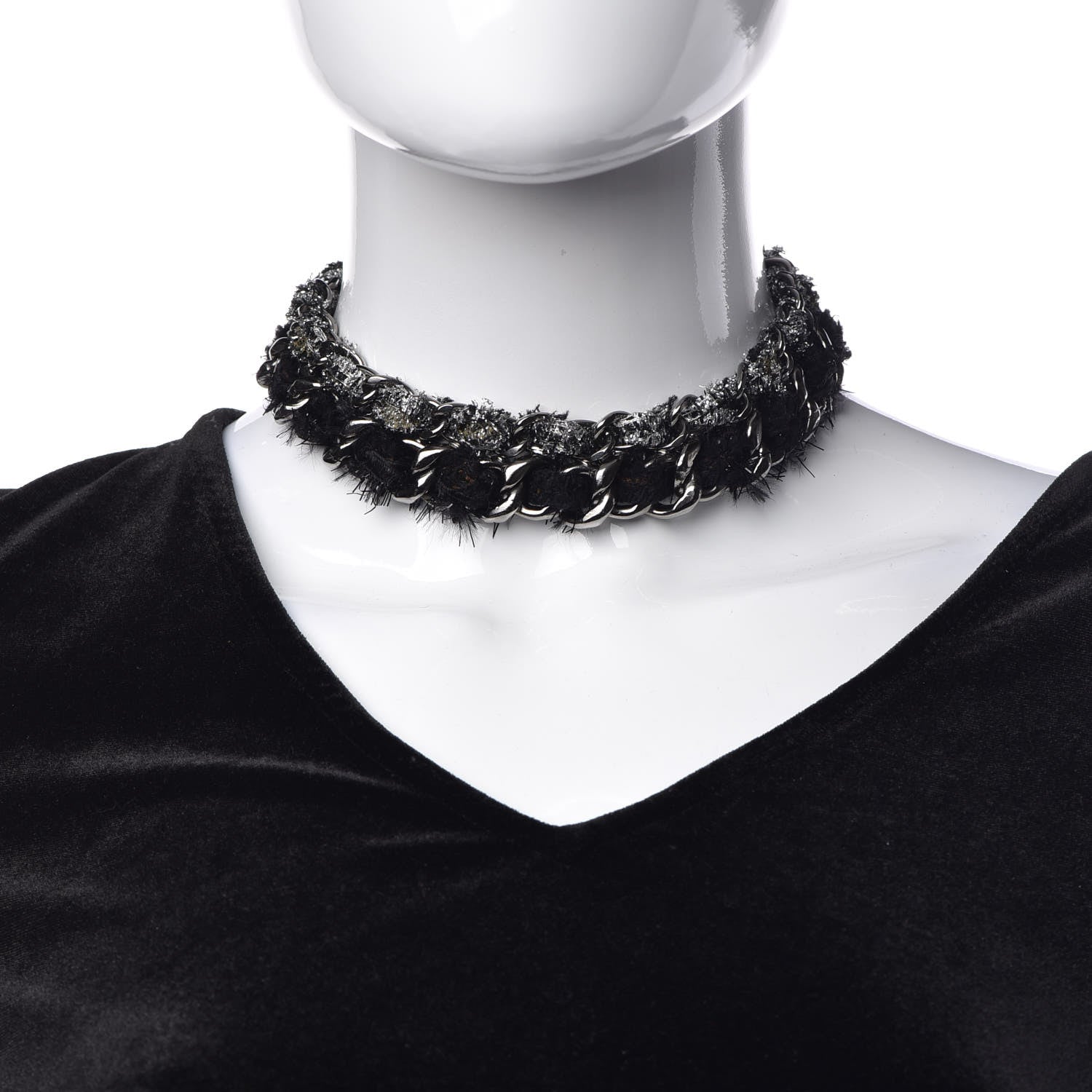 Chanel Chain Link Fabric Choker Black Silver 2 of 5