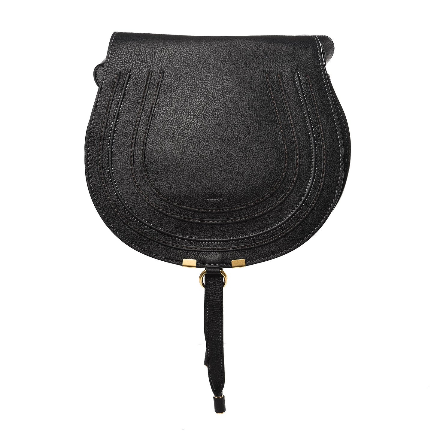 Calfskin Medium Marcie Round Crossbody Bag Black