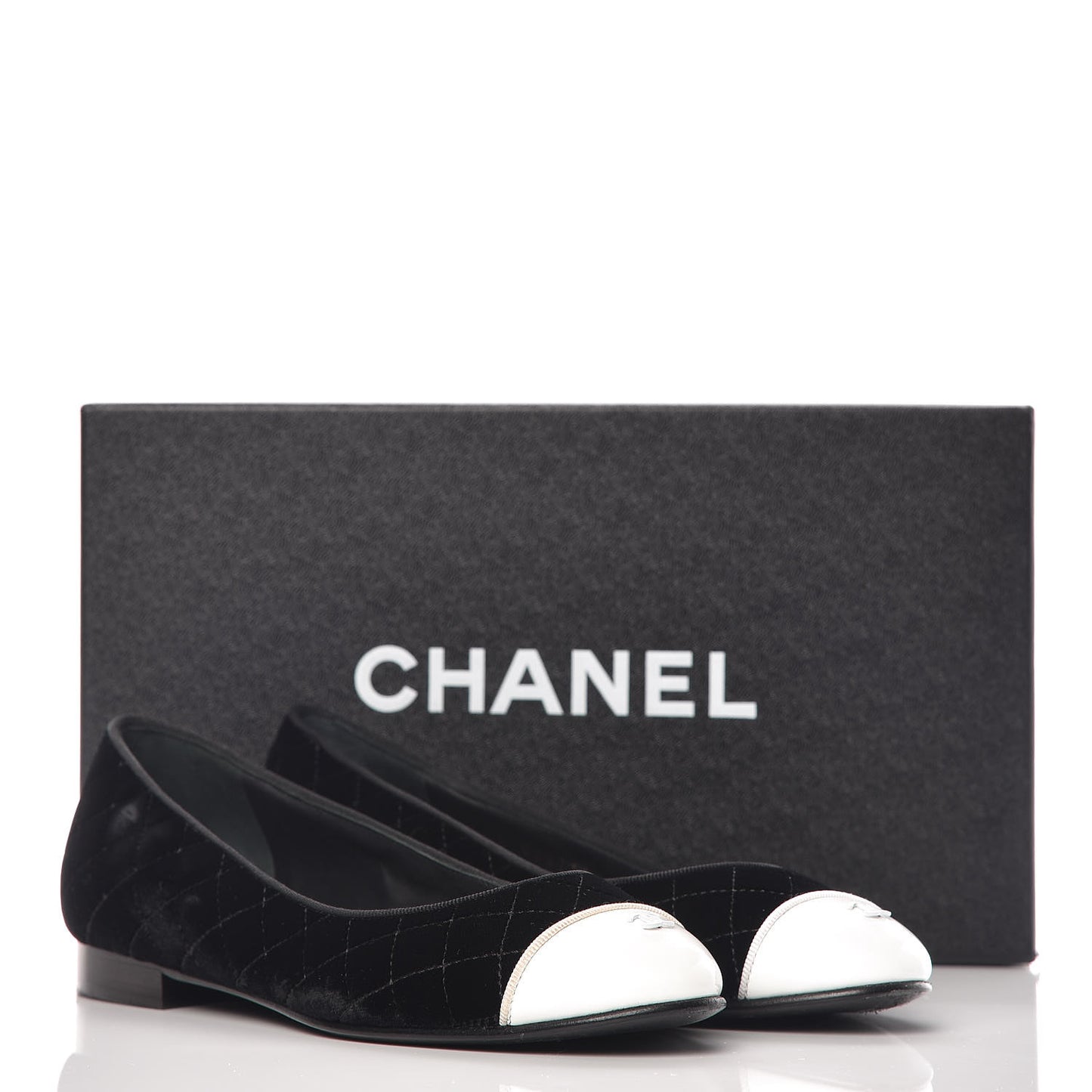 Velvet Lambskin Cap Toe Ballerina Flats 36.5 Black