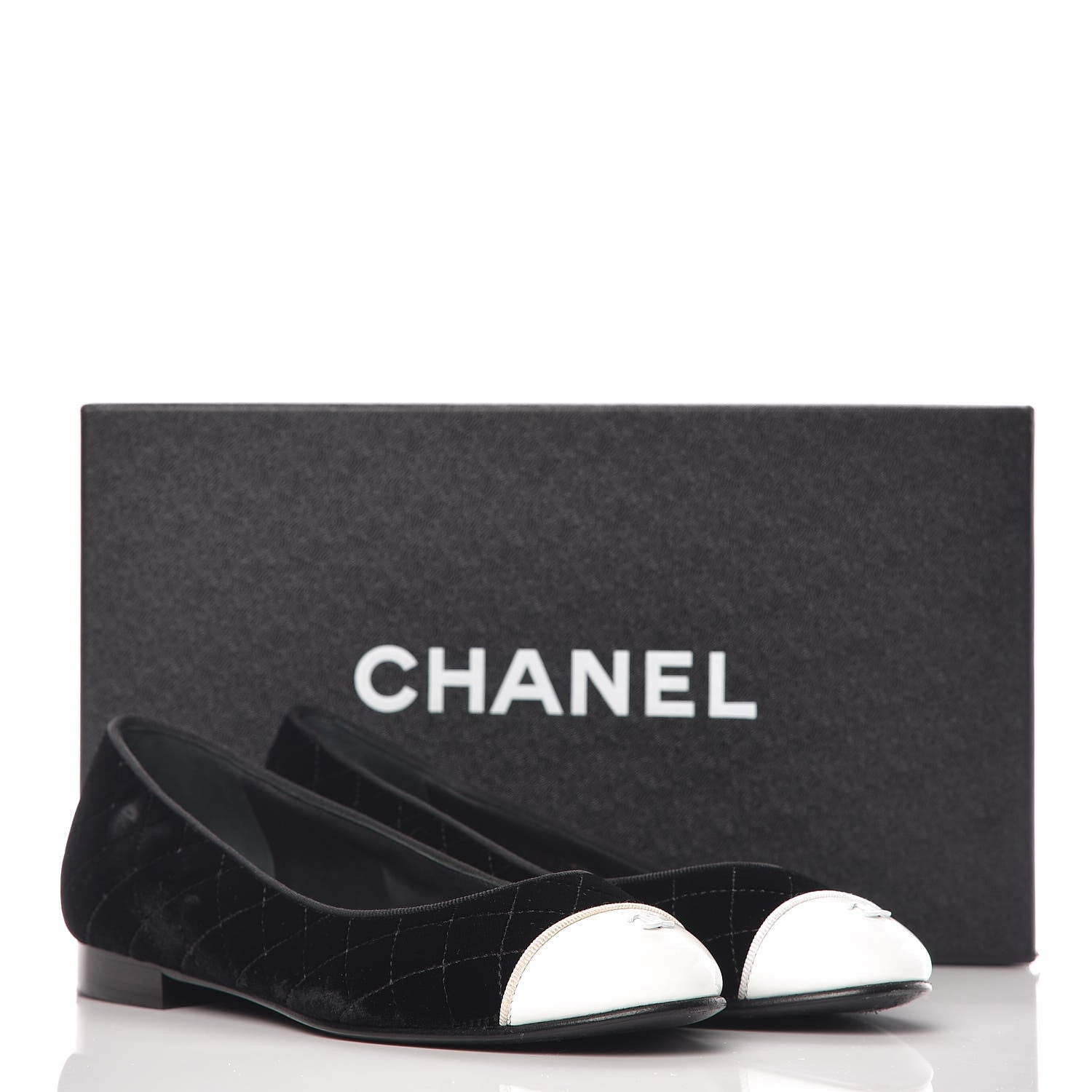 Chanel Velvet Lambskin Cap Toe Ballerina Flats 36.5 Black 15 of 15