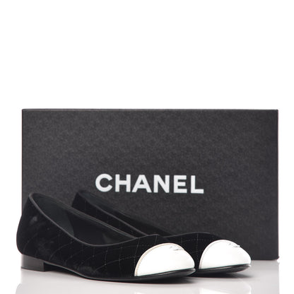 Chanel Velvet Lambskin Cap Toe Ballerina Flats 36.5 Black 15 of 15