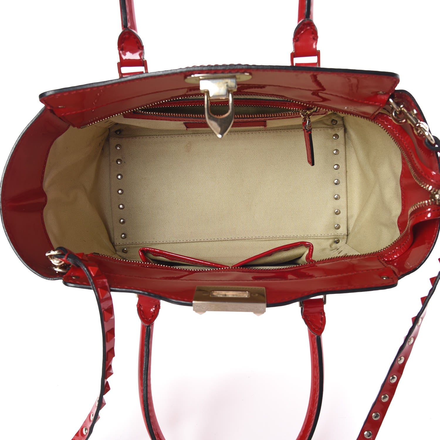 Valentino Garavani Patent Monochrome Small Rockstud Double Handle Tote Rosso Valentino 6 of 10