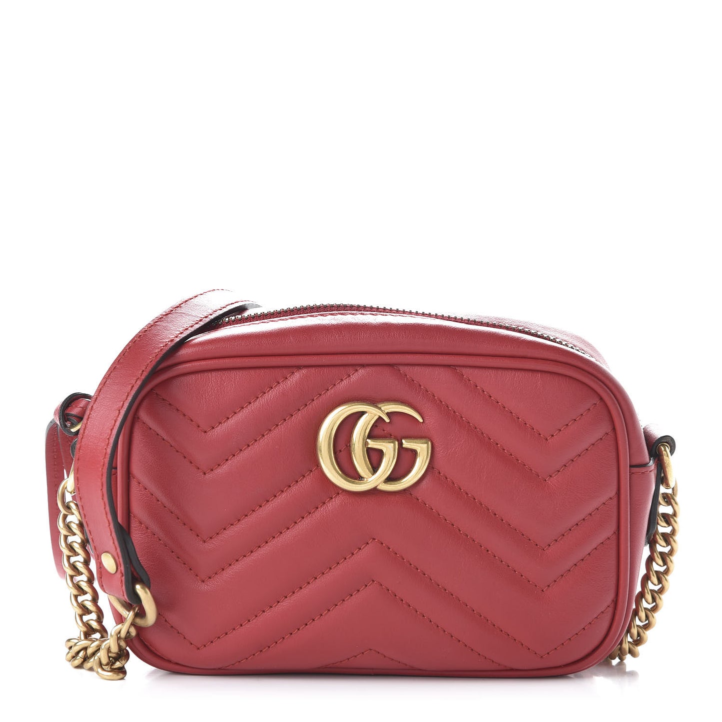 Calfskin Matelasse Mini GG Marmont Chain Shoulder Bag Hibiscus Red