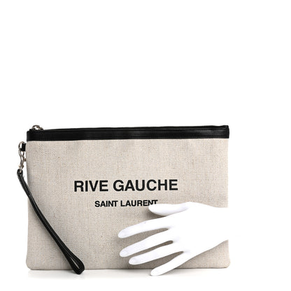 Saint Laurent Linen Canvas Rive Gauche Zipped Pouch Optic White 2 of 11